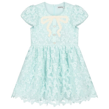 Girls Aqua Bow Lace Dress